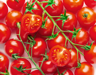 Close up of  fresh cherry tomatoes background. 