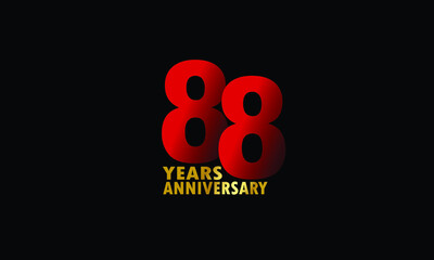 88 year anniversary red color, minimalist logo years, jubilee, greeting card. invitation on Grey background - Vector