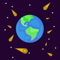 Meteor Shower On Earth Flat Design Illustrator