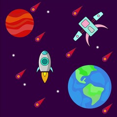 Meteor Storm In Outer Space Flat Design Illustrator