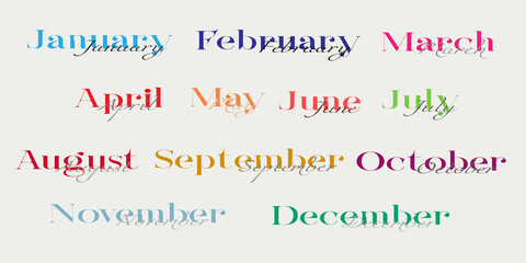 Color font names of the month, January, February, March, April, May, June, July, August, September, November, December