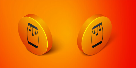 Isometric Conga drums icon isolated on orange background. Musical instrument. Orange circle button. Vector