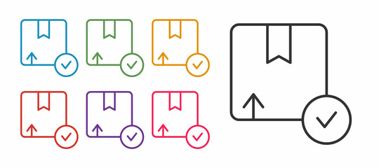 Set line Carton cardboard box icon isolated on white background. Box, package, parcel sign. Delivery and packaging. Set icons colorful. Vector