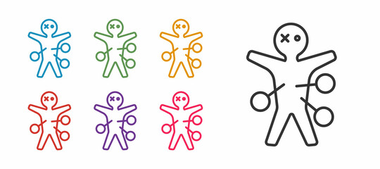 Fototapeta premium Set line Voodoo doll icon isolated on white background. Happy Halloween party. Set icons colorful. Vector