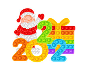 Gifts, Santa Claus and colored numbers 2022. Symbols of the New Year, anti-stress toy. Vector illustration