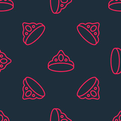 Red line King crown icon isolated seamless pattern on black background. Vector