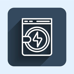 White line Washer icon isolated with long shadow background. Washing machine icon. Clothes washer - laundry machine. Home appliance symbol. Blue square button. Vector