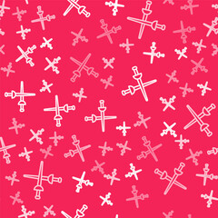 White line Fencing icon isolated seamless pattern on red background. Sport equipment. Vector