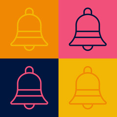 Pop art line Ringing bell icon isolated on color background. Alarm symbol, service bell, handbell sign, notification symbol. Vector