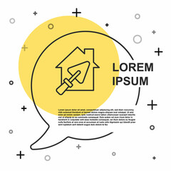 Black line House or home with trowel icon isolated on white background. Adjusting, service, setting, maintenance, repair, fixing. Random dynamic shapes. Vector