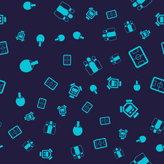 Set Racket, Football field, Bowling pin and Stopwatch on seamless pattern. Vector