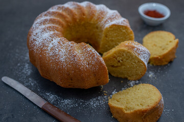 sweet saffron vanilla bundt cake on a table