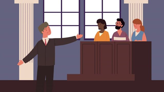 lawyer and jury justice animation