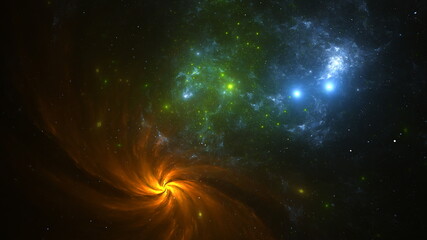 Naklejka premium Galaxy stars planets star clusters, colored gas clouds in abstract space. Outer space. Space nebula. 3d render