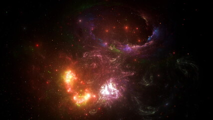 Galaxy stars planets star clusters, colored gas clouds in abstract space. Outer space. Space nebula. 3d render