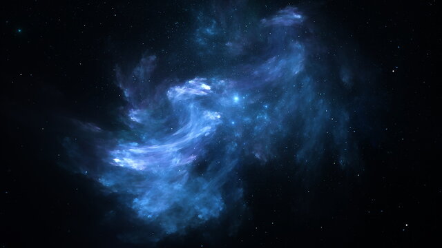 Galaxy stars planets star clusters, colored gas clouds in abstract space. Outer space. Space nebula. 3d render