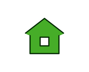 Green house flat icon. Single high quality outline symbol for web design or mobile app.  House thin line signs for design logo, visit card, etc. Outline pictogram EPS10