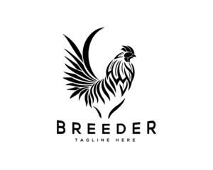 abstract line rooster breeder stand drawn logo template illustration - obrazy, fototapety, plakaty