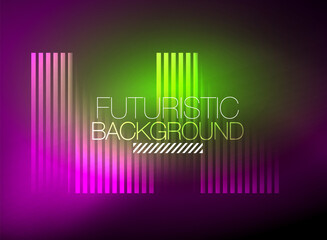 Bright neon color techno abstract background, shiny glowing neon lines in the dark background
