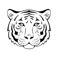 Tiger is a symbol of the 2022 Chinese New Year. Holiday black and white vector illustration of decorative Zodiac Sign of tigers muzzle