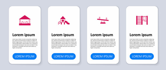 Set Swedish wall, Seesaw, Slide playground and Sandbox with sand. Business infographic template. Vector