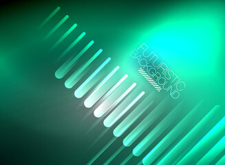 Bright neon color techno abstract background, shiny glowing neon lines in the dark background