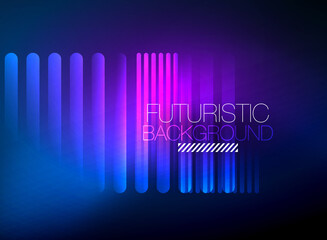 Bright neon color techno abstract background, shiny glowing neon lines in the dark background
