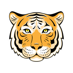 Tiger is a symbol of the 2022 Chinese New Year. Holiday vector illustration of decorative Zodiac Sign of tigers muzzle isolated on a white background