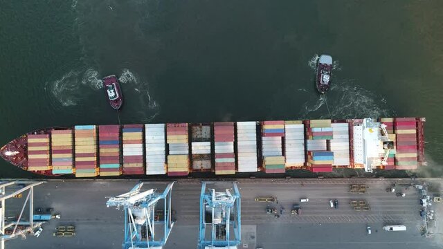 Aerial View of Cargo Container Ship Parking at Port