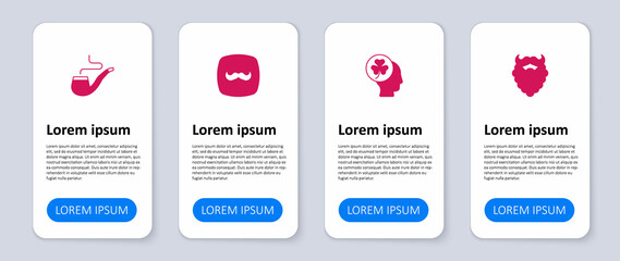 Set Mustache and beard, Head with clover trefoil leaf, and Smoking pipe. Business infographic template. Vector