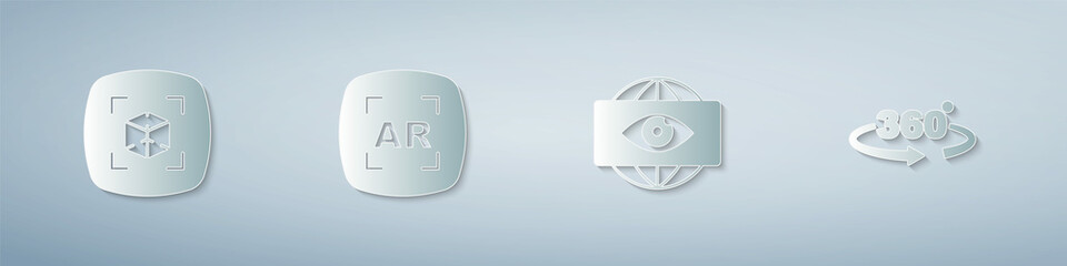 Set 3d modeling, Augmented reality AR, Big brother electronic eye and 360 degree view. Paper art style. Vector
