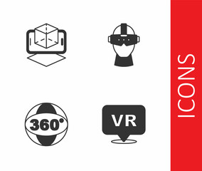 Set Virtual reality, 3d modeling, 360 degree view and glasses icon. Vector