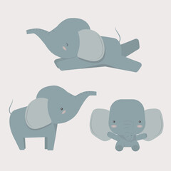Cute elephant in different poses. Vector illustration.