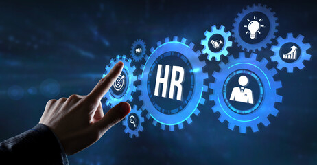 Internet, business, Technology and network concept.Human Resources HR management concept. Virtual button.