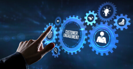 Internet, business, Technology and network concept. Shows the inscription: CUSTOMER ENGAGEMENT. Virtual button.