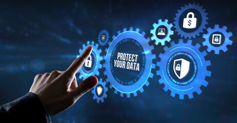 Internet, business, Technology and network concept. Cyber security data protection business technology privacy concept. Virtual button.