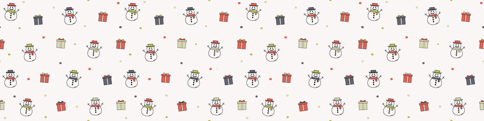 Christmas background with happy snowmen. Seamless pattern. Banner. Vector