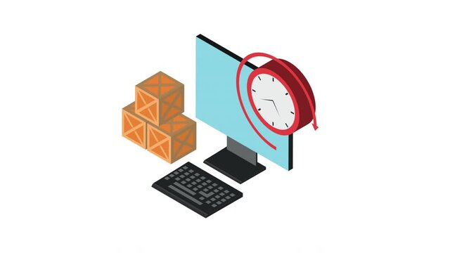 desktop and boxes logistic animation