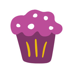 Cute muffin icon. Cupcake with sprinkles in cartoon style. Vector flat hand drawn illustration