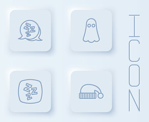 Set line Sleepy, Ghost, and Sleeping hat. White square button. Vector