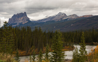 Beautiful landscape of wilderness in cloudy day in Banff, Alberta, Canadian Rockies