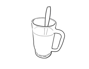 Simple Line Drawing of Large Size Drink Glass with Spoon Colorless Vector