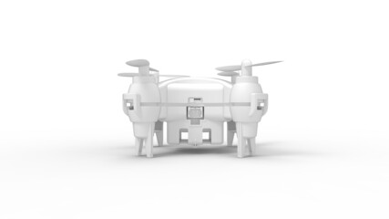 3D rendering of a drone quadcopter uav camera drone unmanned flying object isolated in white studio background