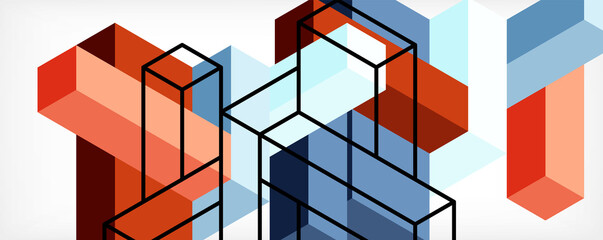 Abstract background. 3d cubes, cubic elements and blocks. Techno or business concept for wallpaper, banner, background, landing page