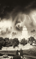 Fototapeta premium Bratislava Castle under a thunderstorm, Slovakia