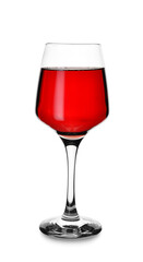 Glass of delicious red wine on white background