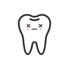 Dead tooth with emotional face, cute vector icon illustration. Line style isolated image