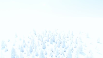 Winter background snowy christmas trees top view 3D rendering