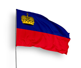 Liechtenstein flag isolated on white background. close up waving flag of Liechtenstein. flag symbols of Liechtenstein. Concept of Liechtenstein.