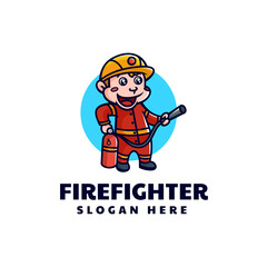 Vector Logo Illustration Firefighter Monkey Mascot Cartoon Style.